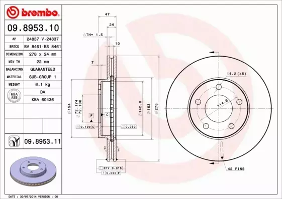 BREMBO TARCZE HAMULCOWE PRZÓD 09.8953.11 