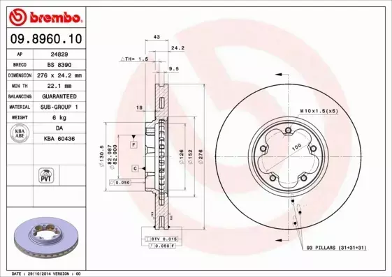 BREMBO TARCZE HAMULCOWE PRZÓD 09.8960.10 