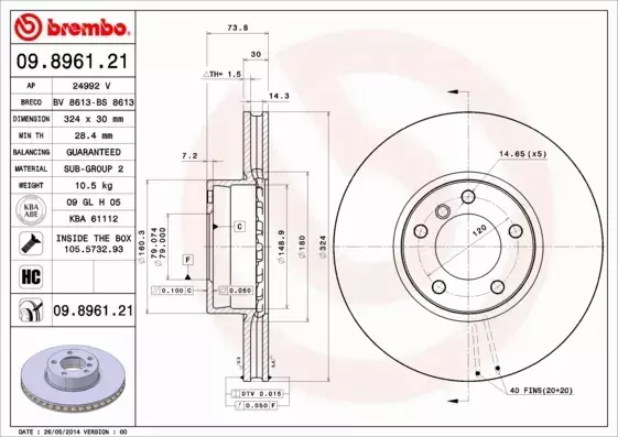 BREMBO TARCZE+KLOCKI PRZÓD BMW 5 E39 324MM 