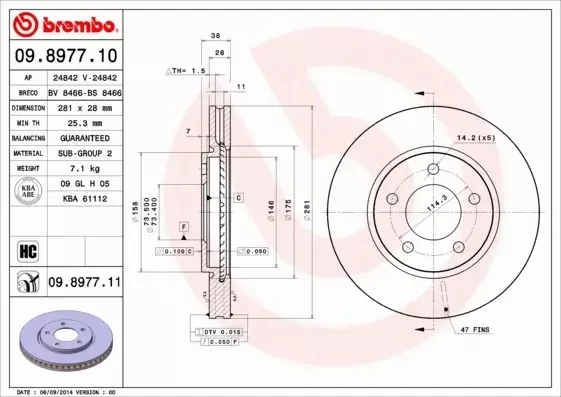 BREMBO TARCZE HAMULCOWE PRZÓD 09.8977.11 