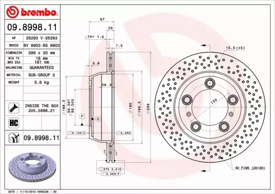 BREMBO TARCZE+KLOCKI T PORSCHE CAYMAN 981 299MM 