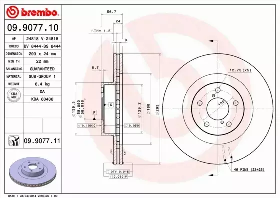 BREMBO TARCZE+KLOCKI P SUBARU FORESTER SG 293MM 