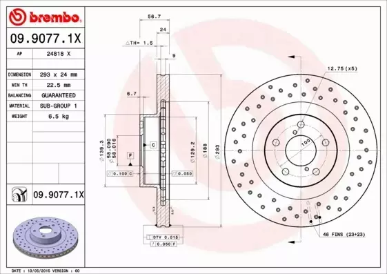 BREMBO TARCZE HAMULCOWE PRZÓD 09.9077.1X 