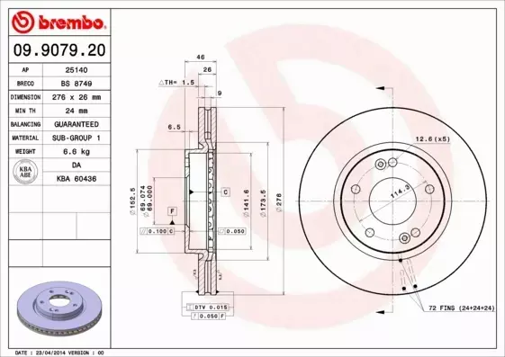 BREMBO TARCZE HAMULCOWE PRZÓD 09.9079.20 