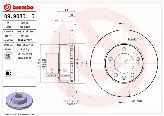 BREMBO TARCZE HAMULCOWE PRZÓD 09.9080.10 