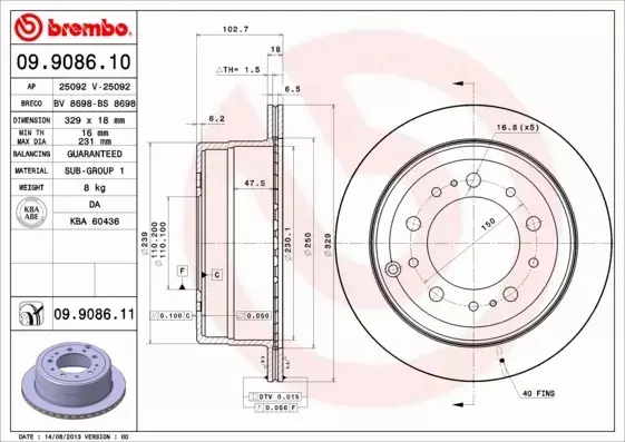 BREMBO TARCZE+KLOCKI TYŁ LAND CRUISER 100 329MM 