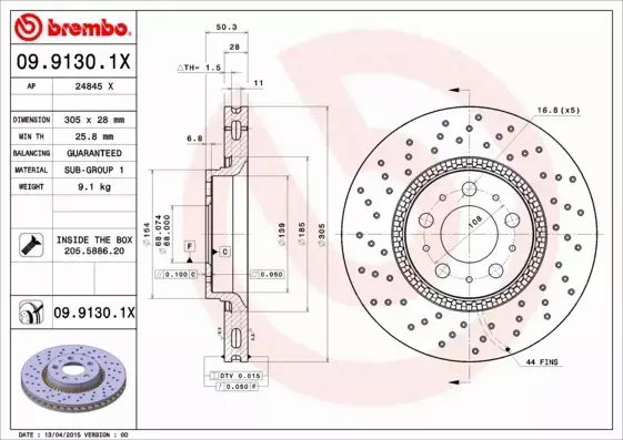 BREMBO TARCZE HAMULCOWE PRZÓD 09.9130.1X 