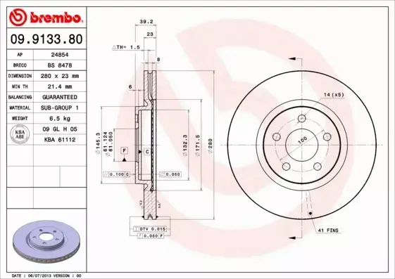 BREMBO TARCZE HAMULCOWE PRZÓD 09.9133.81 