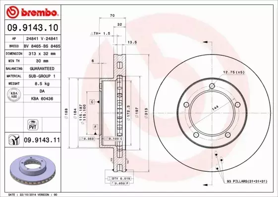 BREMBO TARCZE HAMULCOWE PRZÓD 09.9143.11 