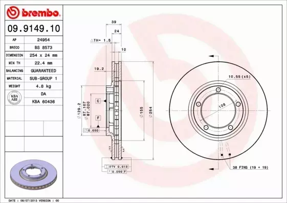 BREMBO TARCZA HAMULCOWA 09.9149.10 