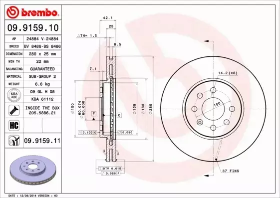 BREMBO TARCZE HAMULCOWE PRZÓD 09.9159.11 