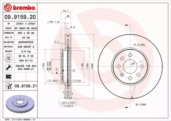 BREMBO TARCZE+KLOCKI P OPEL ASTRA H 280MM 4ŚR 