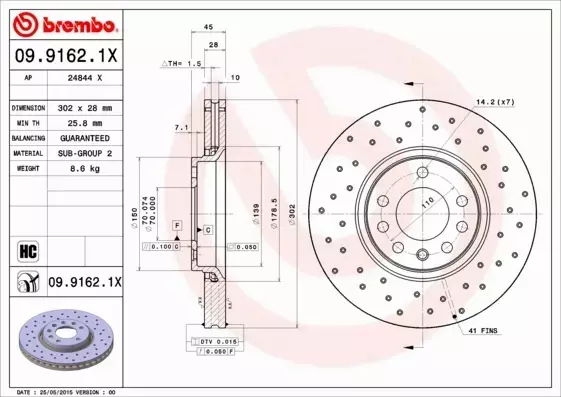 BREMBO TARCZE HAMULCOWE PRZÓD 09.9162.1X 