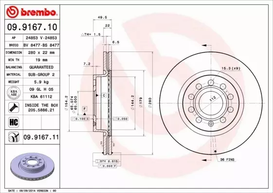 BREMBO TARCZE+KLOCKI PRZÓD AUDI A3 8P 280MM 