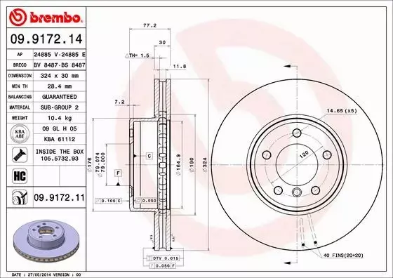 BREMBO TARCZE+KLOCKI PRZÓD BMW 5 E60 E61 324MM 