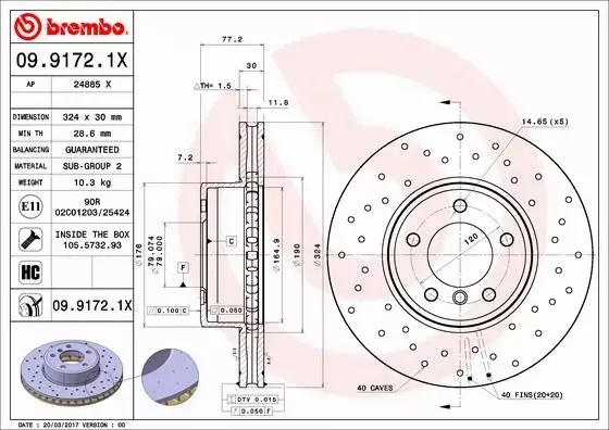 BREMBO TARCZE HAMULCOWE PRZÓD 09.9172.1X 