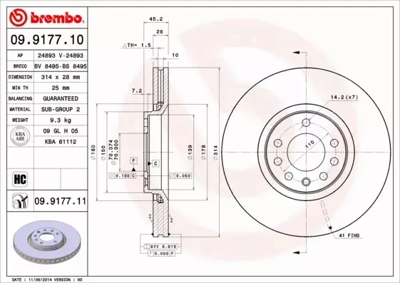 BREMBO TARCZE+KLOCKI PRZÓD SAAB 9-3 YS3F 314MM 