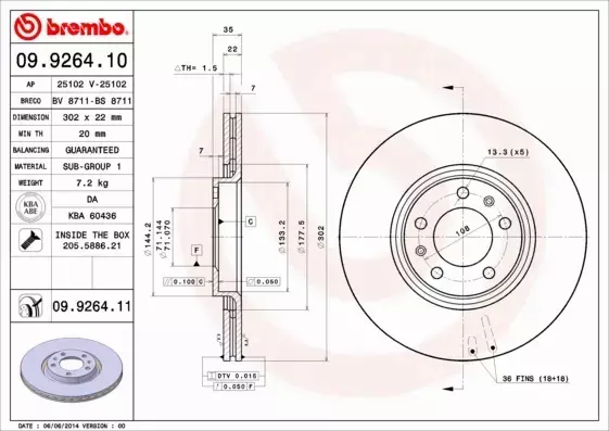 BREMBO TARCZE HAMULCOWE TYŁ 09.9264.11 