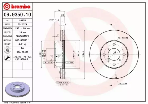 BREMBO TARCZE+KLOCKI PRZÓD SUZUKI LIANA 246MM 