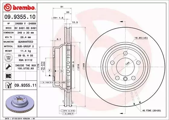 BREMBO TARCZE+KLOCKI PRZÓD BMW 7 E65 E66 348MM 