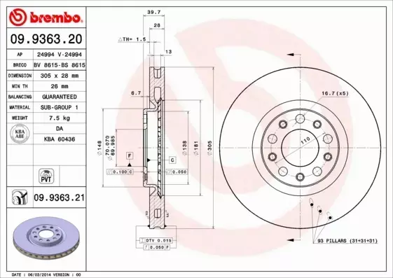 BREMBO TARCZE+KLOCKI P ALFA ROMEO 159 SPORT 305MM 