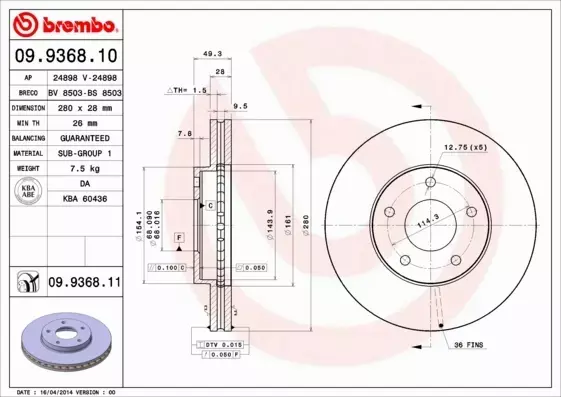 BREMBO TARCZE+KLOCKI P NISSAN X-TRAIL T30 280MM 