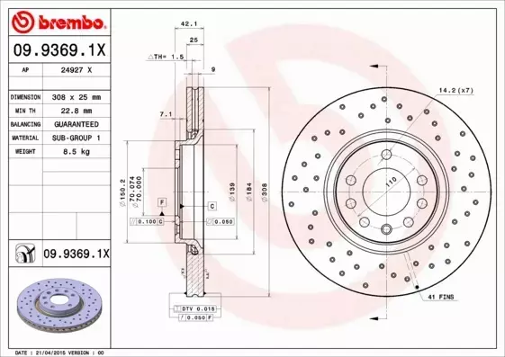 BREMBO TARCZE HAMULCOWE PRZÓD 09.9369.1X 