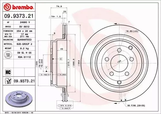 BREMBO TARCZE HAMULCOWE TYŁ 09.9373.21 