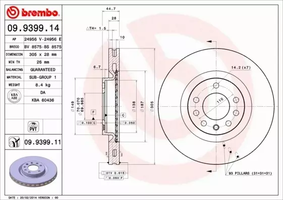 BREMBO TARCZE+KLOCKI PRZÓD FIAT CROMA II 305MM 