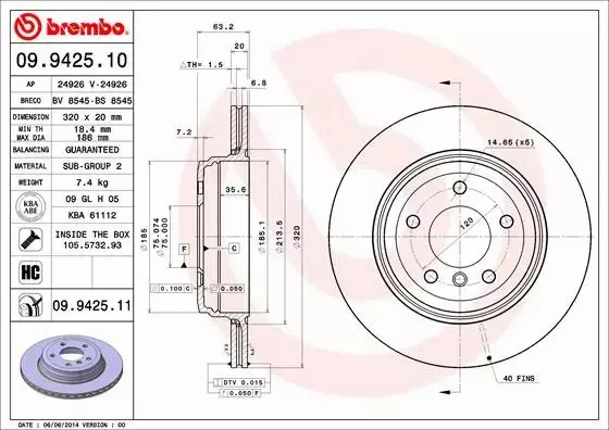 BREMBO TARCZE+KLOCKI TYŁ BMW 5 E60 E61 320MM 