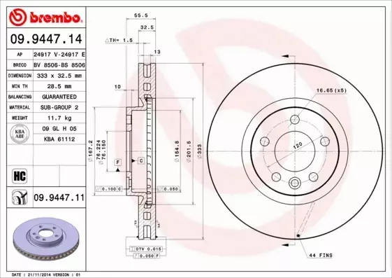 BREMBO TARCZE HAMULCOWE PRZÓD 09.9447.11 