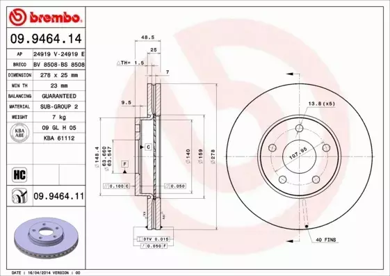 BREMBO TARCZE+KLOCKI PRZÓD FORD C-MAX MK1 I 278MM 