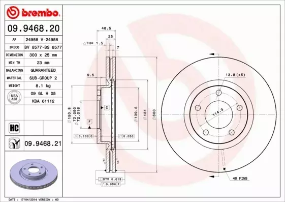 BREMBO TARCZE+KLOCKI PRZÓD MAZDA 3 BK BL 300MM 