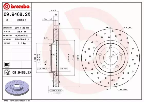 BREMBO TARCZE HAMULCOWE PRZÓD 09.9468.2X 