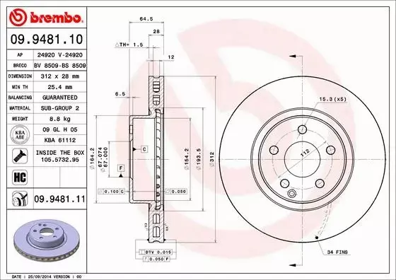  BREMBO TARCZE+KLOCKI PRZÓD MERCEDES E W211 312MM 