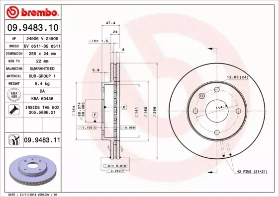 BREMBO TARCZE HAMULCOWE PRZÓD 09.9483.11 