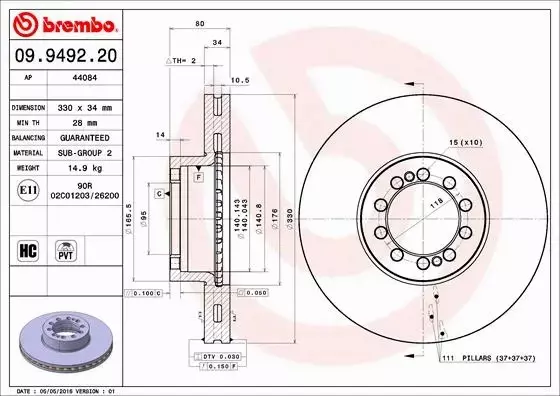 BREMBO Tarcza hamulcowa 09.9492.20 