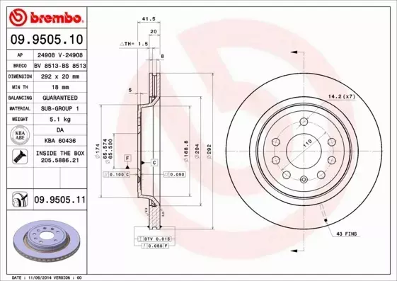 BREMBO TARCZE HAMULCOWE TYŁ 09.9505.11 