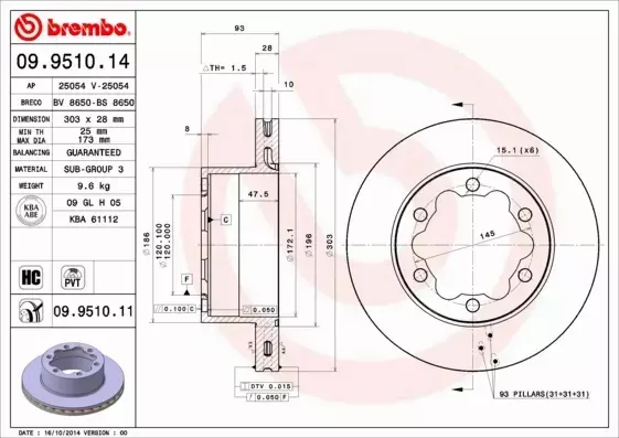 BREMBO Tarcza hamulcowa 09.9510.14 