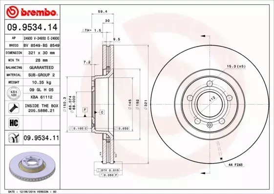 BREMBO TARCZE HAMULCOWE PRZÓD 09.9534.14 