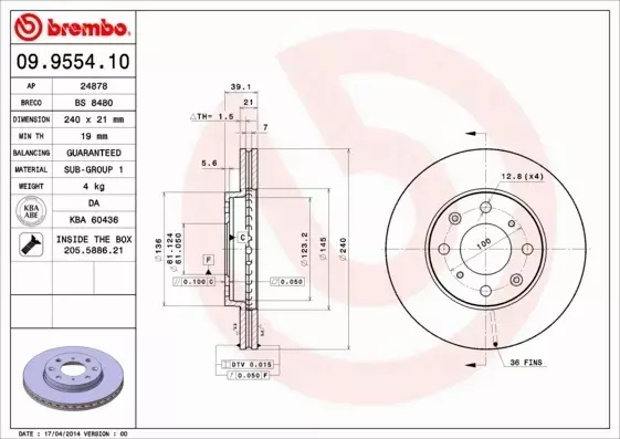 BREMBO TARCZE HAMULCOWE PRZÓD 09.9554.10 