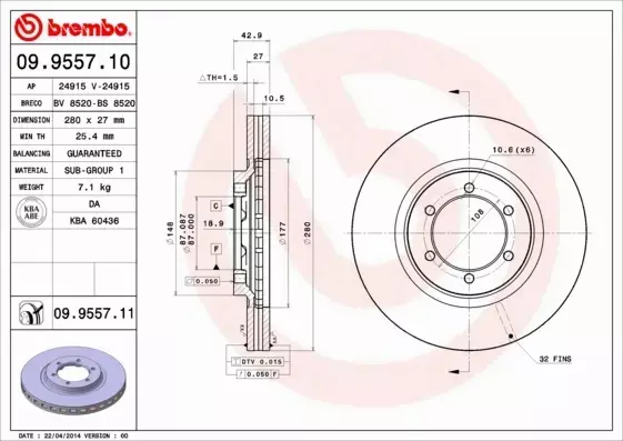 BREMBO TARCZE HAMULCOWE PRZÓD 09.9557.11 