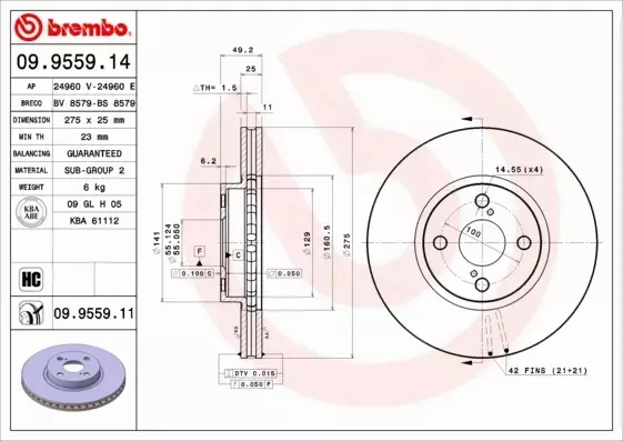 BREMBO TARCZE+KLOCKI PRZÓD TOYOTA COROLLA E12 275MM 