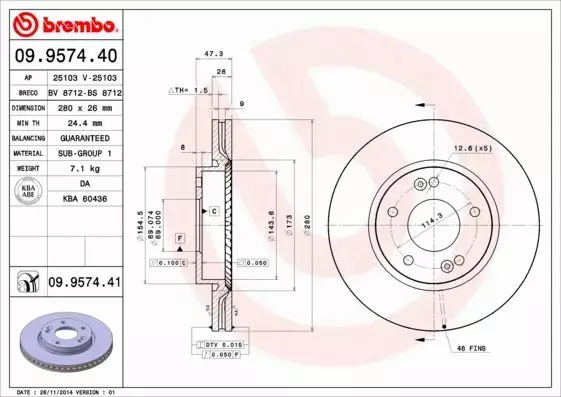 BREMBO TARCZE+KLOCKI PRZÓD HYUNDAI i30 FD 280MM 