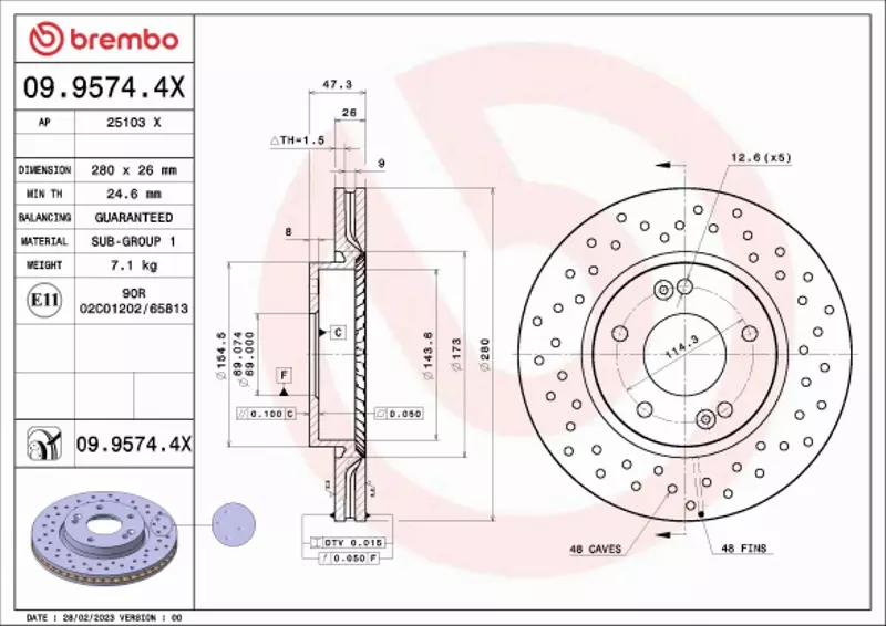 BREMBO TARCZA HAMULCOWA 09.9574.4X 