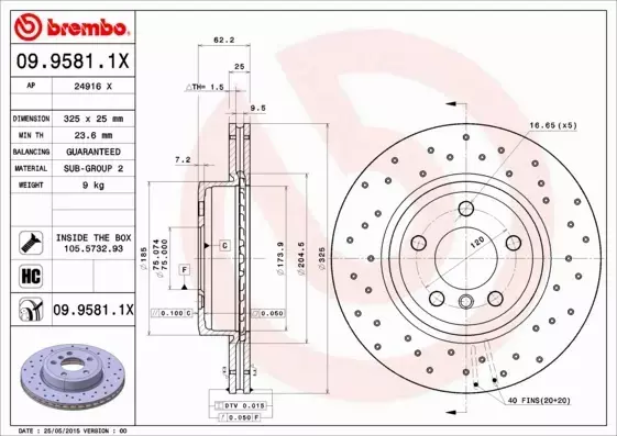 BREMBO XTRA TARCZE+KLOCKI P+T BMW X3 E83 325MM 