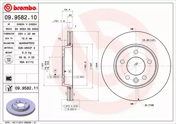 BREMBO Tarcza hamulcowa 09.9582.10 