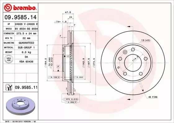 BREMBO TARCZE HAMULCOWE PRZÓD 09.9585.11 