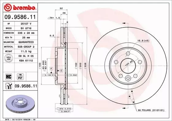  BREMBO TARCZE+KLOCKI PRZÓD VOLVO S60 II V60 336MM 