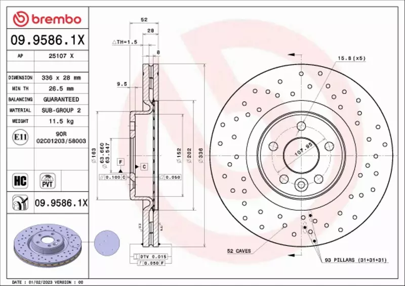 BREMBO TARCZA HAMULCOWA 09.9586.1X 